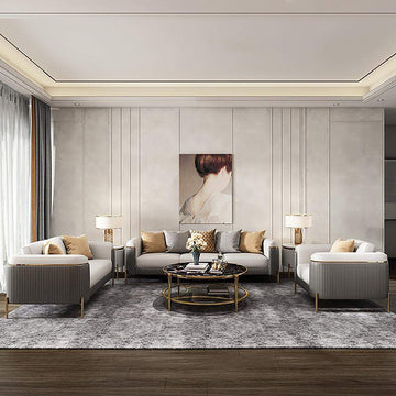Gray & Beige Modern Living Room Set Faux Leather Upholstered Sofa Set Pillow Included-Richsoul-Furniture,Living Room Furniture,Living Room Sets